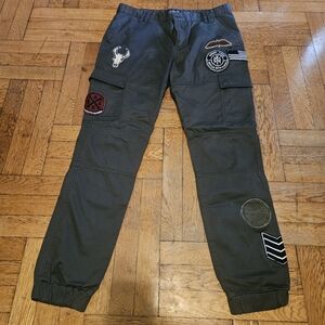 American RAG Olive Green Cargo Jogger Pants with Patch Details